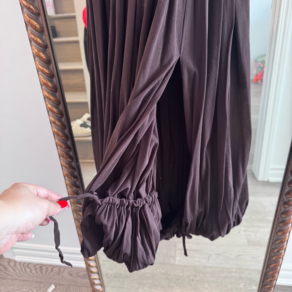 PHILOSOPHY DI LORENZO SERAFINI Draped stretch tulle dress Brown Long Sleeve US2 - Picture 4 of 10